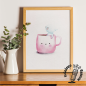 Print Café - Lámina de Acuarela Kawaii y Gato