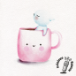 Print Café - Lámina de Acuarela Kawaii y Gato