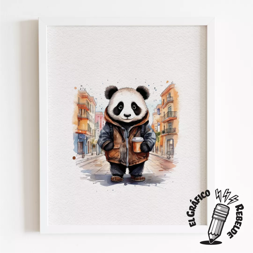 Print Coffee Panda - Làmina d'Aquarel·la Urbana i Animals Print Coffee Panda - Làmina d'Aquarel·la Urbana i Animals