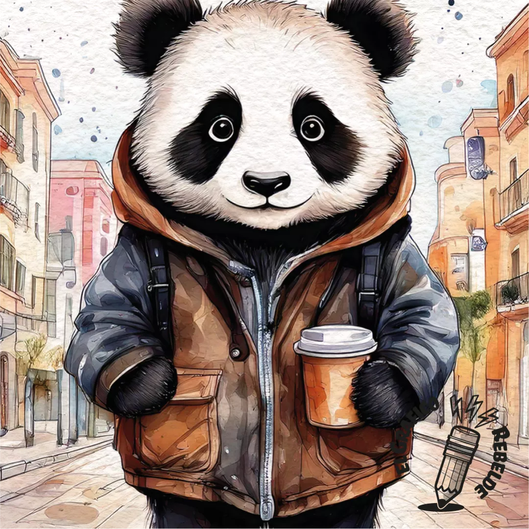 Print Coffee Panda - Làmina d'Aquarel·la Urbana i Animals Print Coffee Panda - Làmina d'Aquarel·la Urbana i Animals