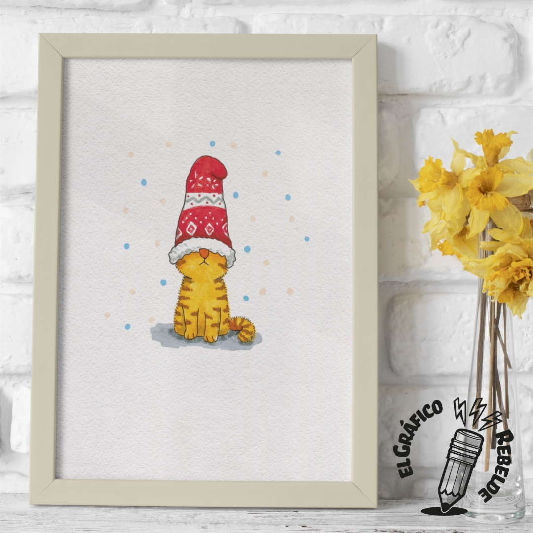 print otto gnomo invierno gatito naranja con gorro rojo navidad rotuladores decoracion
