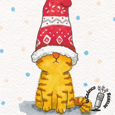 Print Otto Gnomo de Invierno - Lámina de Navidad con Gatito