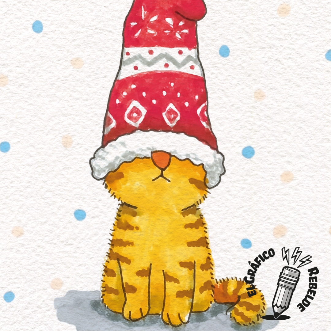 print otto gnomo invierno gatito naranja con gorro rojo navidad rotuladores decoracion