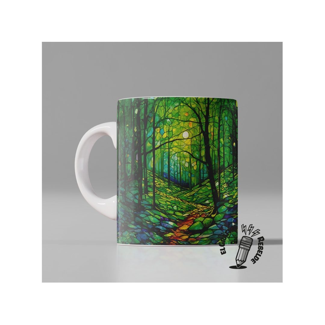 Taza con ilustración original Bosque Encantado ideal para regalar.