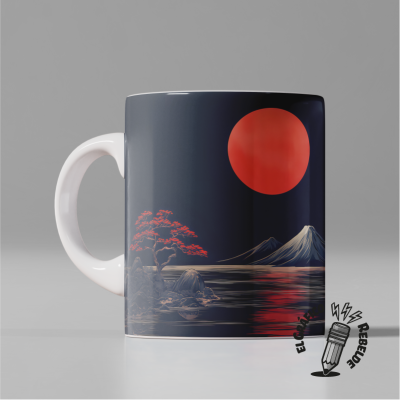 Taza con ilustración de noche y luna roja Reddomun de la colección Nihon para regalar.