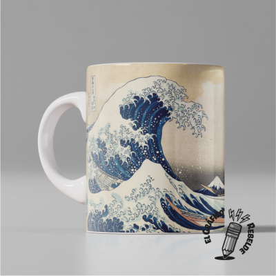 Taza con ilustración original de Hokusai La Gran Ola de Kanagawa.