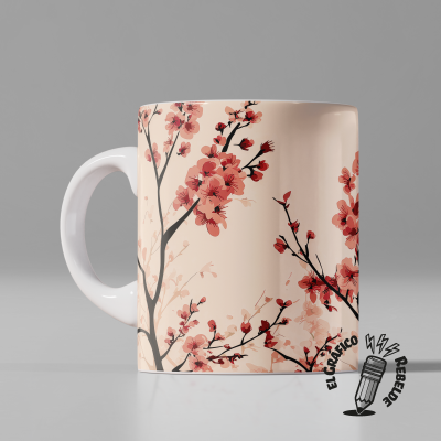 Taza blanca con ilustración de flores de cerezo Sakura de la colección Nihon ideal para regalar.