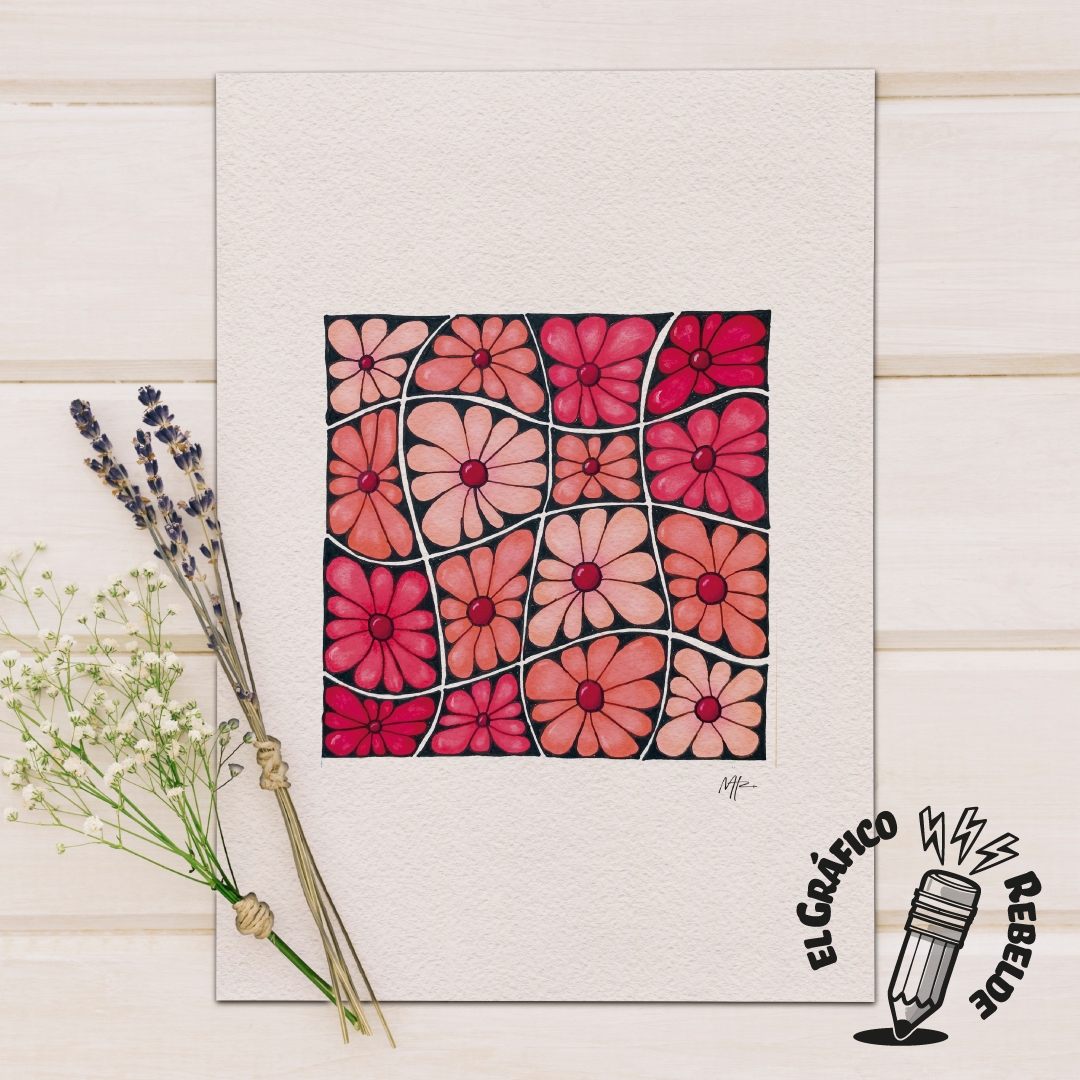 print crazy daisy flores vibrantes dibujo hecho a mano decoracion momento zen