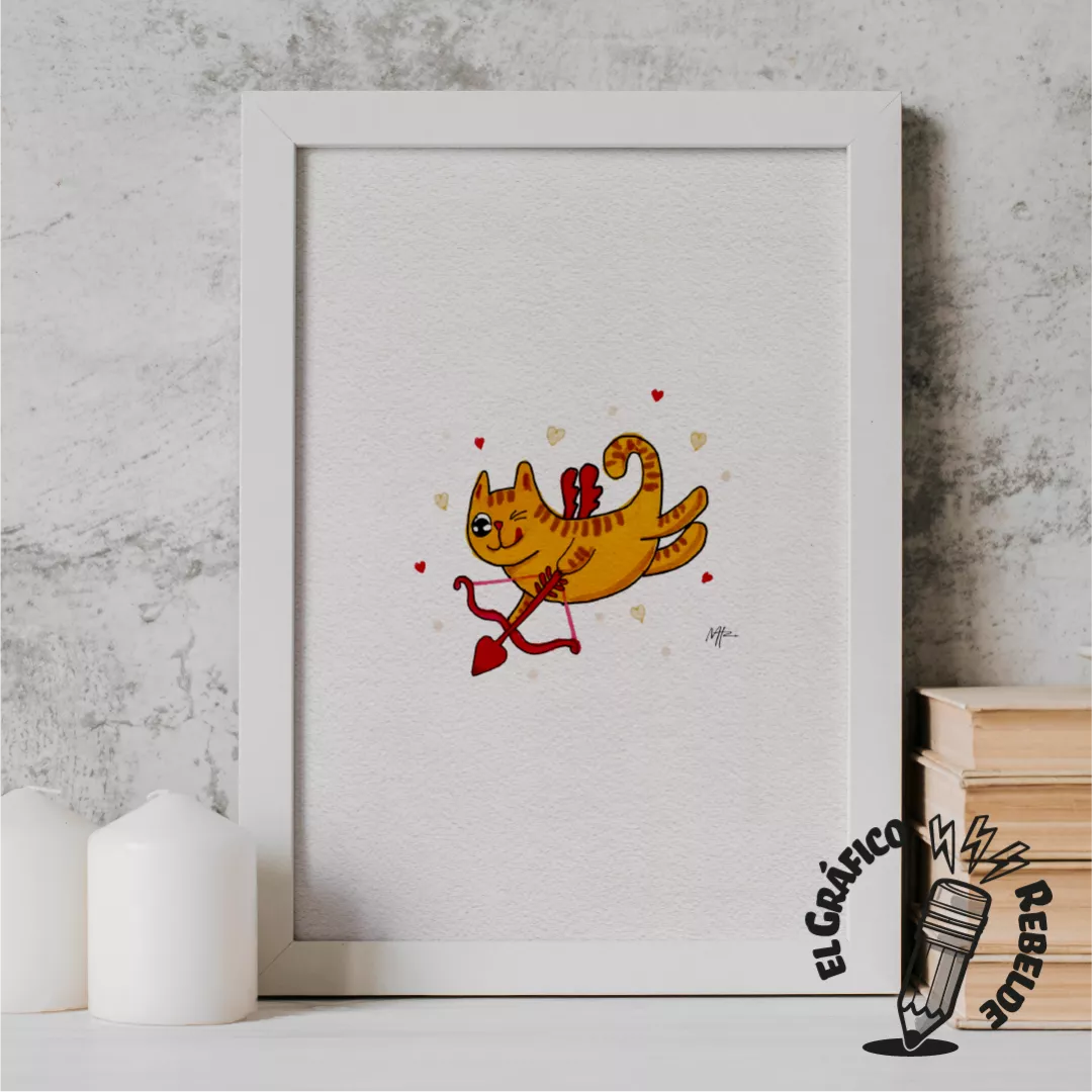 Print Gato Cupido - Lámina de Ilustración para Decoración Original Print Gato Cupido - Lámina de Ilustración para Decoración Original
