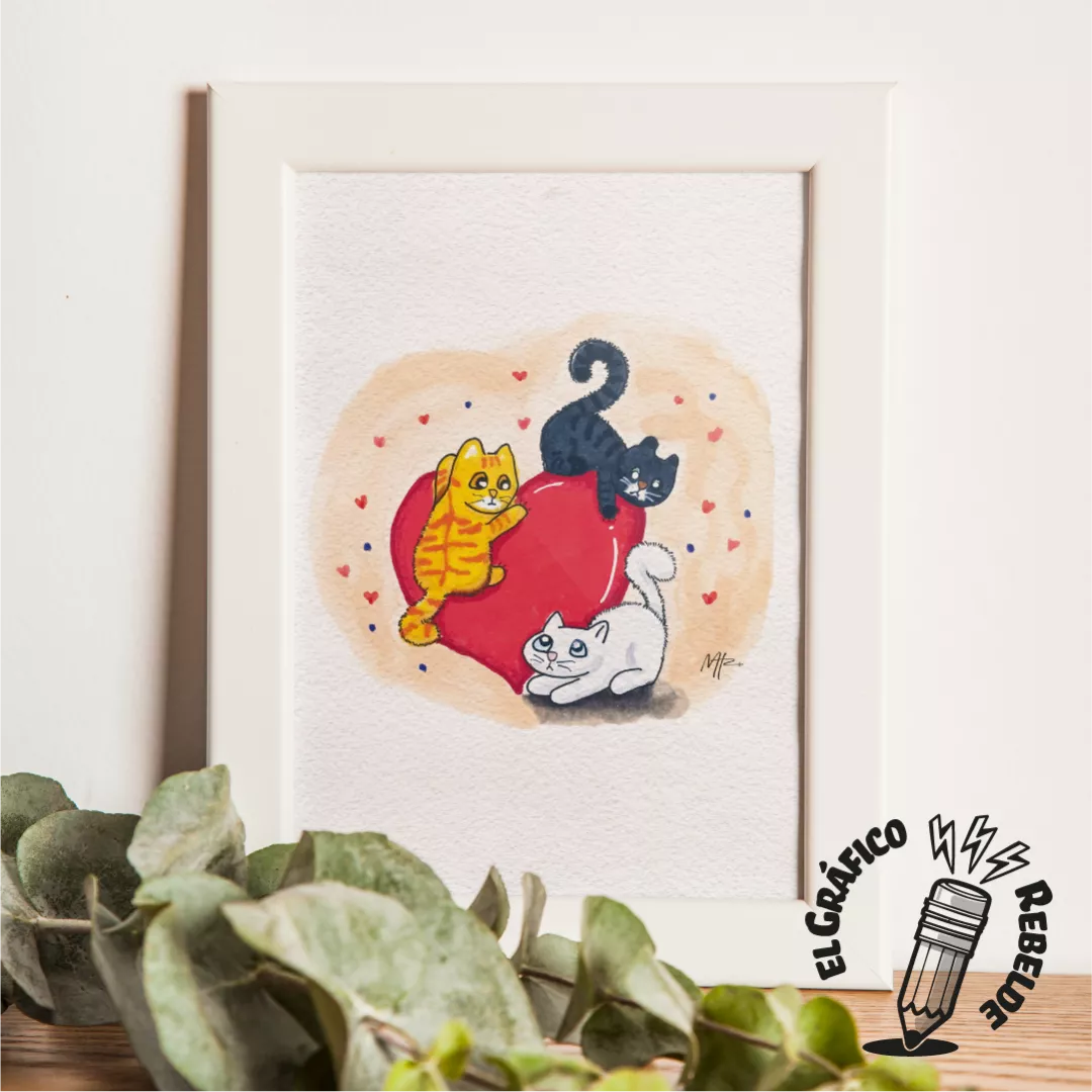 Print Coeurs et Chatons - Làmina de Dibuix Fet a Mà