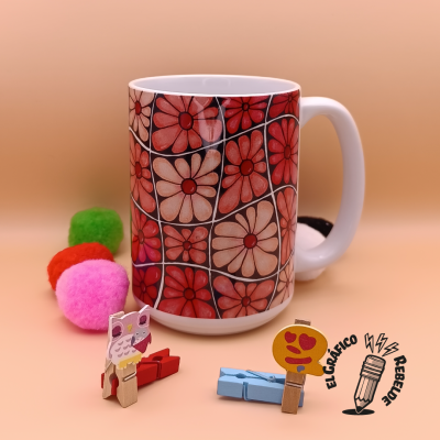 Taza ilustrada "Flores Retro"