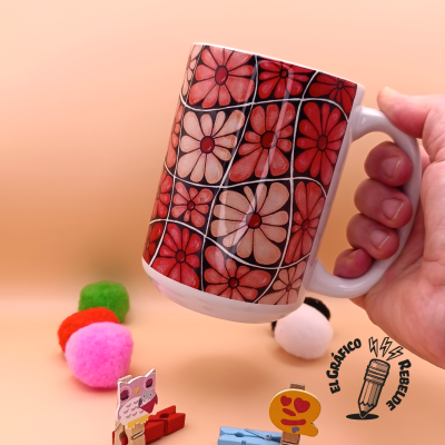 Taza Ilustrada Flores Retro | Tienda Oficial Gráfico Rebelde