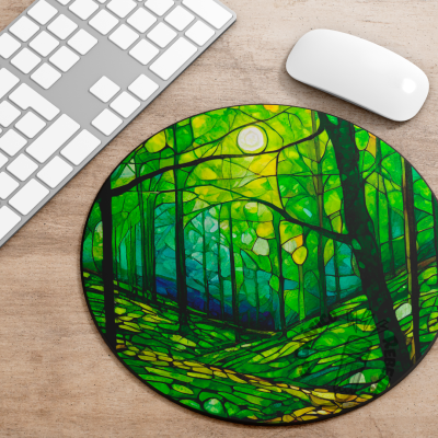 Mousepad rodó antilliscant al costat d'un teclat d'escriptori.