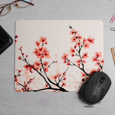 Mousepad rectangular antideslizante Sakura con ratón oscuro.