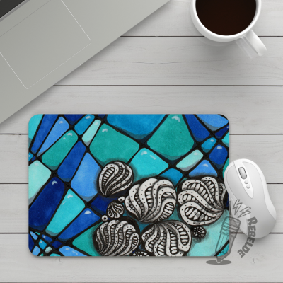 Mousepad rectangular de disseny Zentangle vist des de dalt amb ratolí.