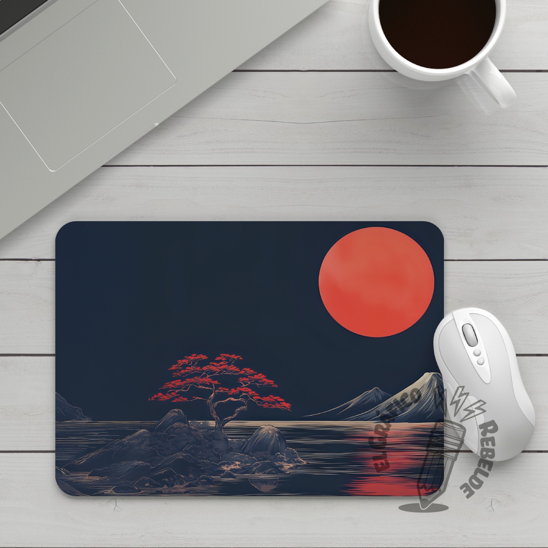 Mousepad rectangular ilustrado de luna roja.