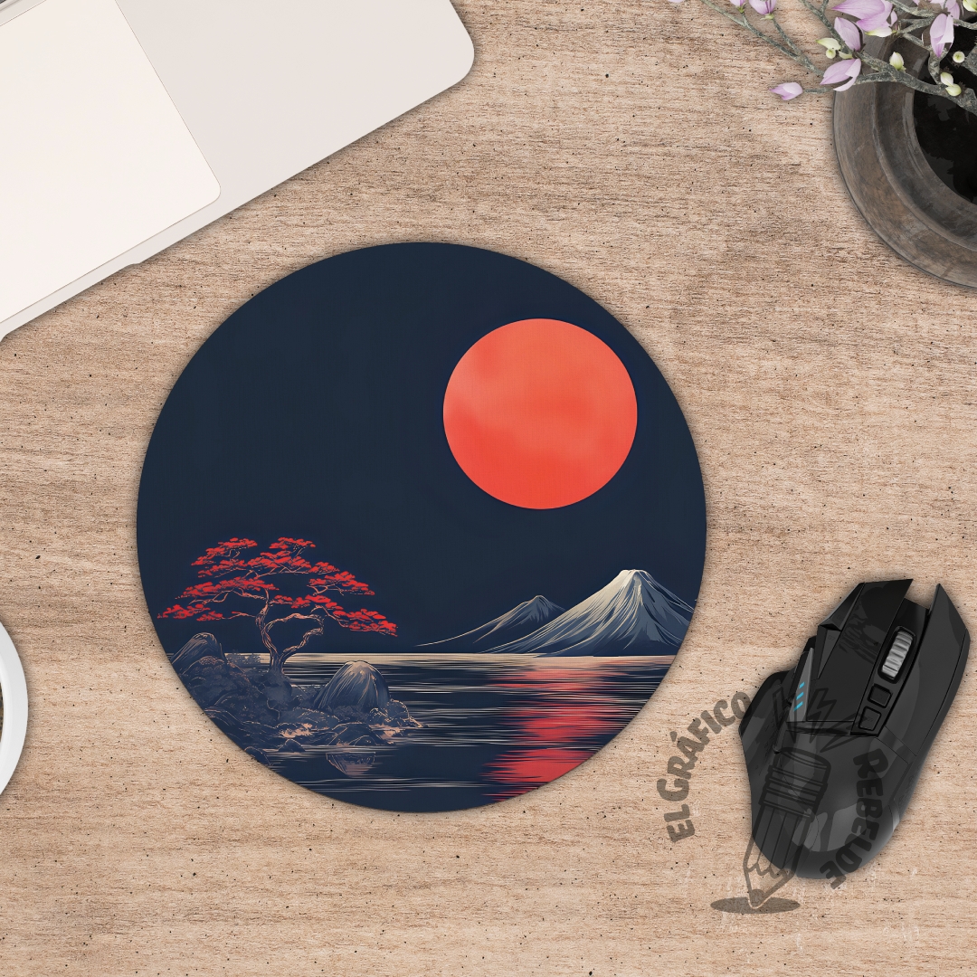 Mousepad redondo de 20 cm Reddomun con ratón oscuro.