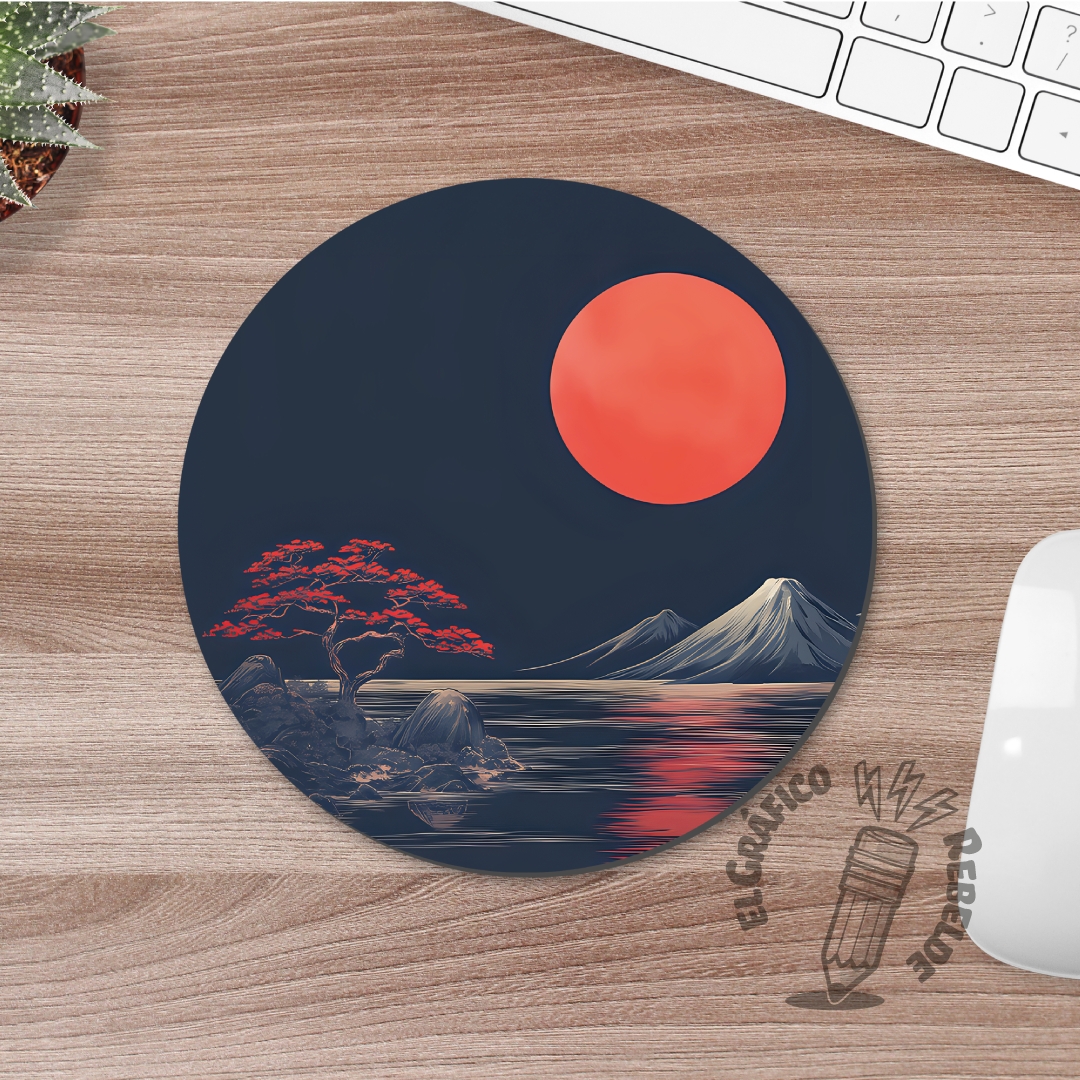 Mousepad redondo de la luna roja con ratón.