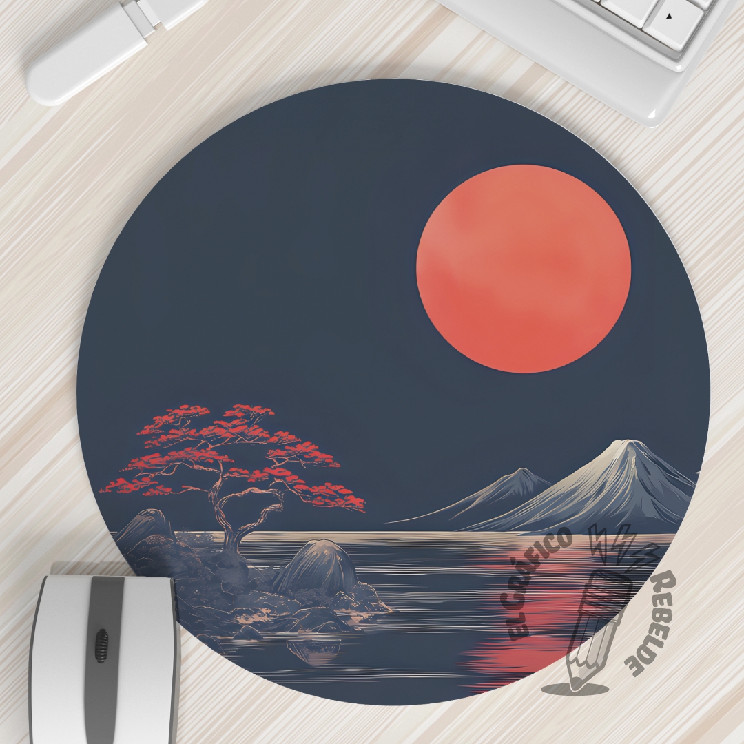 Mousepad redondo Reddomun en plano de detalle en el estudio.