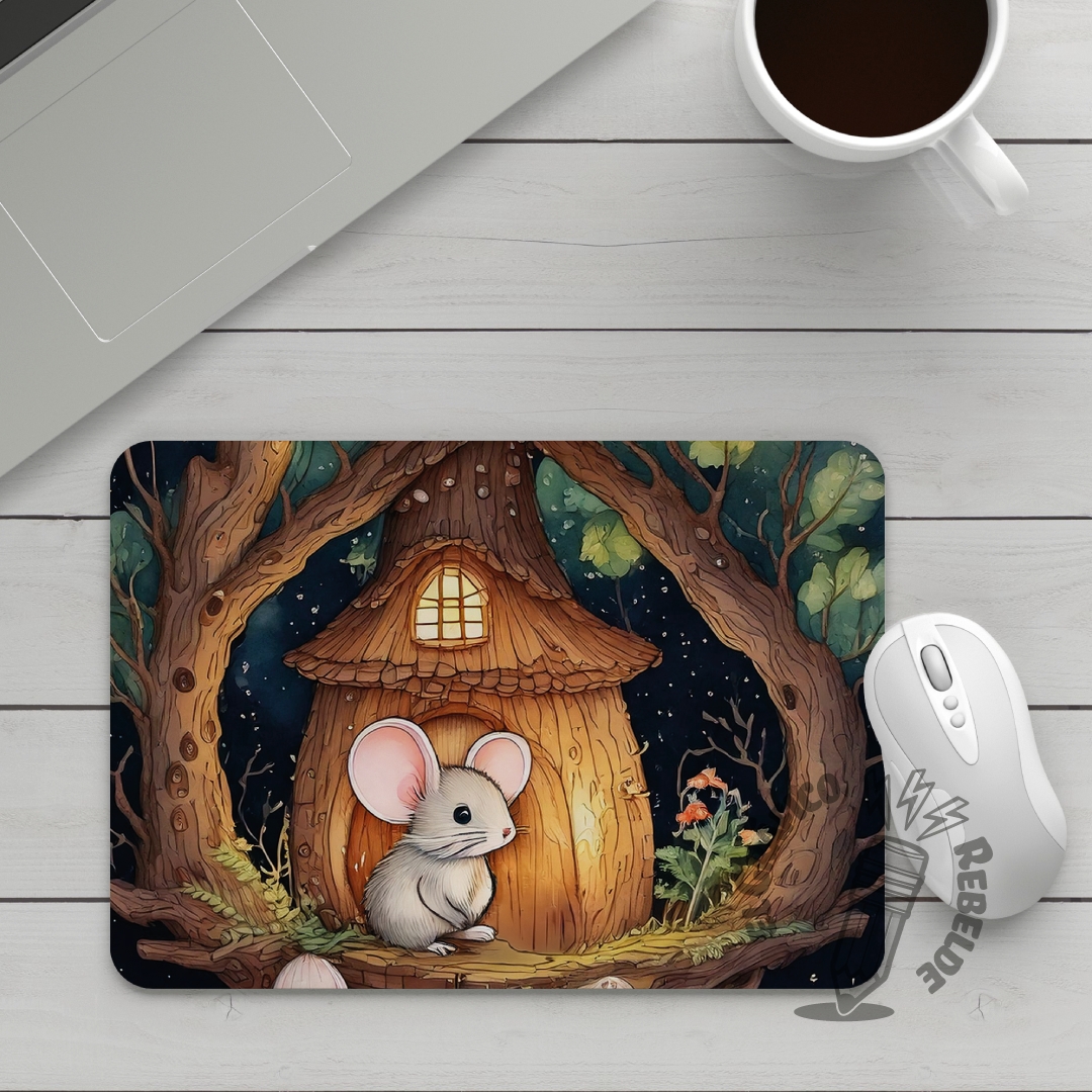 Mousepad rectangular ilustrado con casita de madera. Mousepad rectangular ilustrado con casita de madera.