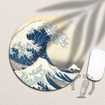 Mousepad rodó il·lustrat de Kanagawa amb ombres naturals.