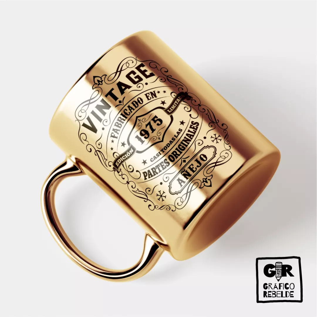 Taza Dorada de Cumpleaños "Vintage" con Año Personalizado