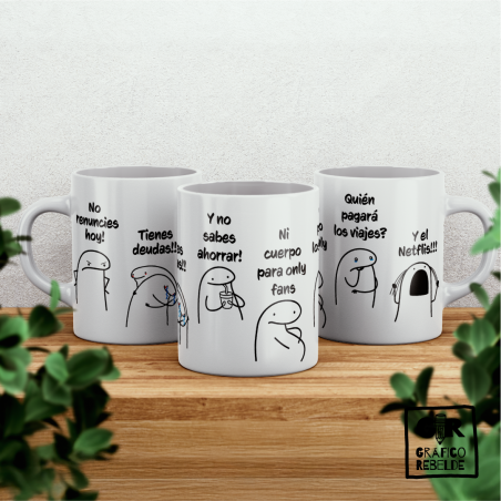Taza de cerámica con el meme de Flork no renuncies hoy