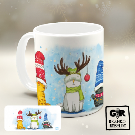 Taza de Navidad Gatitos con Gorros de Gnomos | Gráfico Rebelde