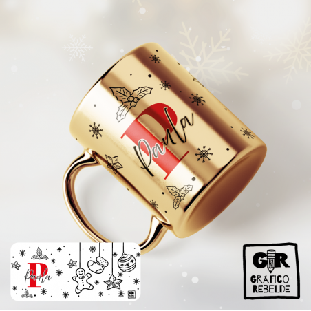 Taza Dorada Navideña con Nombre | Tienda Oficial Gráfico Rebelde