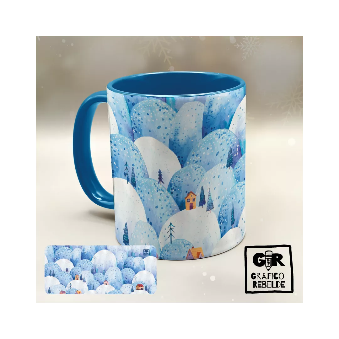 Taza Ilustración Pueblecito Nevado Taza Ilustración Pueblecito Nevado