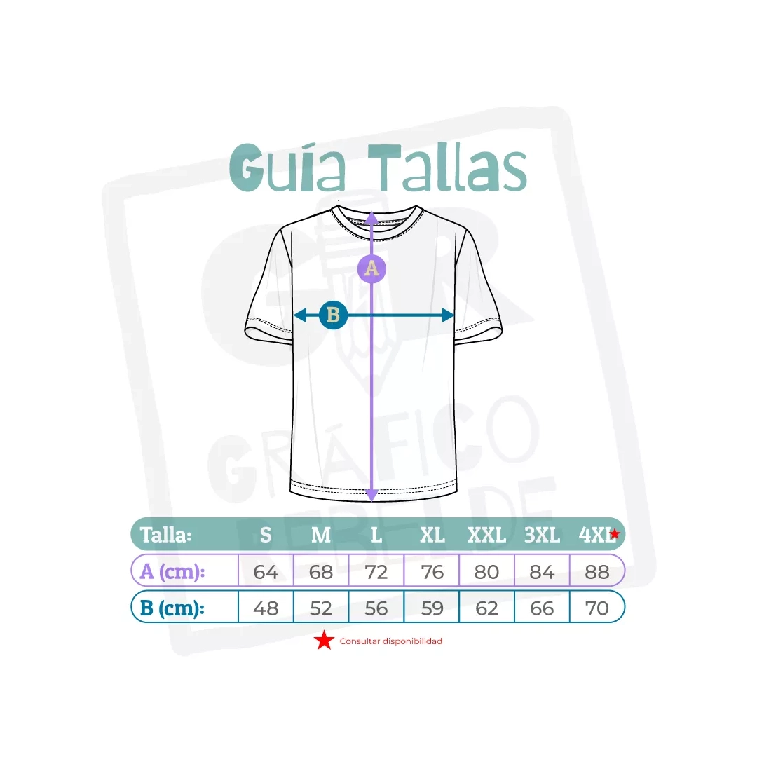 Guía de tallas de las camisetas personalizadas de El Gráfico Rebelde.