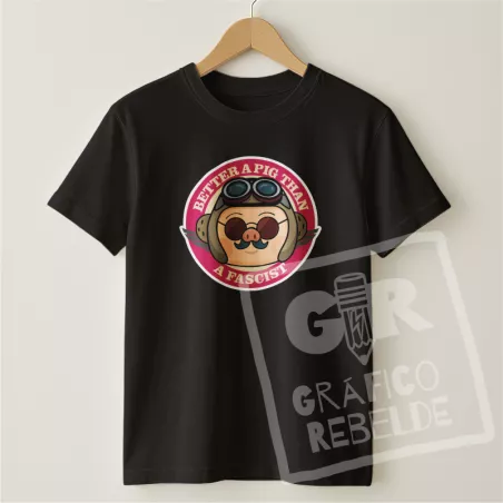 Camiseta negra con un diseño inspirado en la película Il Porco Rosso.