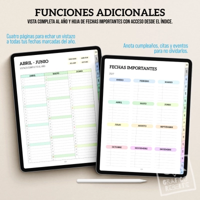 Agenda digital 2027 amb funcions addicionals de Vista d'Any sencer i Dates importants.