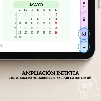 Agenda digital 2027 Gráfico Rebelde amb opció d'afegir blocs de notes personalitzats.