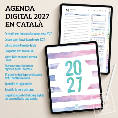 Agenda digital 2027 en català amb festius de Catalunya per a tablets compatible amb Kilonotes i GoodNotes.