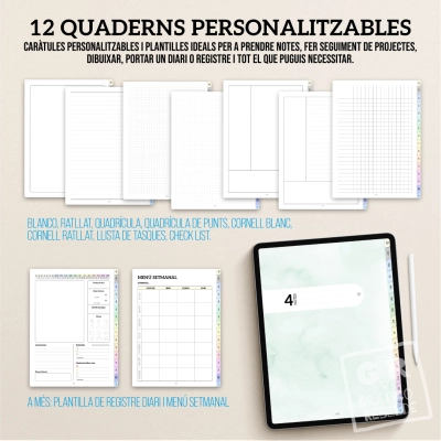 Agenda 2027 en catalán para tablets con plantillas de notas personalizables.