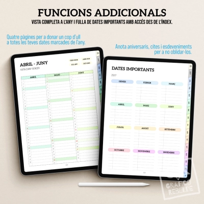 Agenda digital 2027 en català amb funcions addicionals de Vista d'Any sencer i Dates importants.