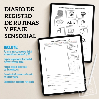 Diari de registre de rutines i peatge sensorial neurodivergent autisme i tdah imprimible i digital