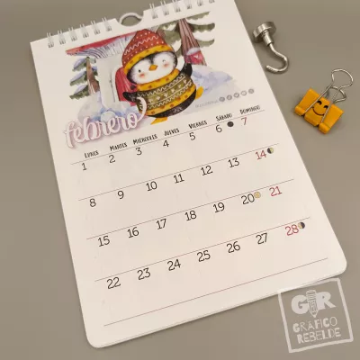 Calendario 2027 con ilustraciones artísticas de Gráfico Rebelde, lámina de febrero