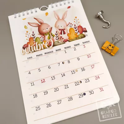 Calendari 2027 amb il·lustracions artístiques de Gráfico Rebelde, làmina de juny amb motiu de tardor.