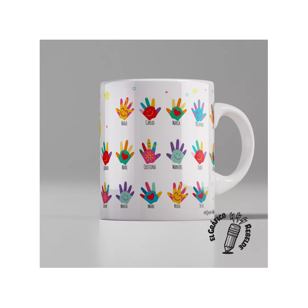Taza con Nombre de Alumnos y Manos Taza con Nombre de Alumnos y Manos