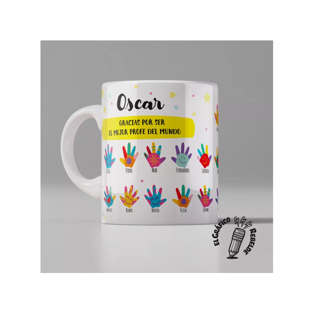 Taza con Nombre de Alumnos y Manos Taza con Nombre de Alumnos y Manos