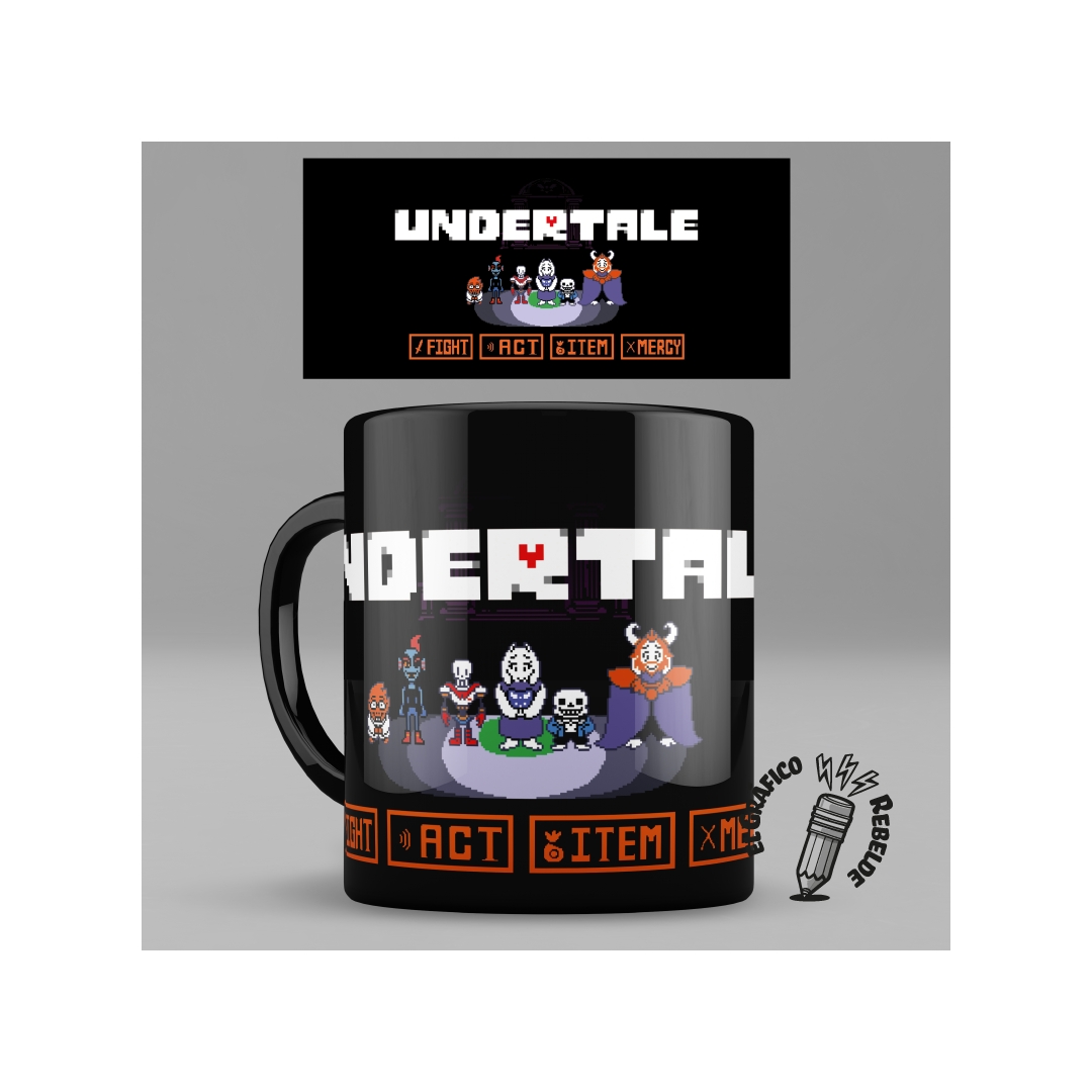Taza negra undertale original con interfaz de combate retro perfecta para regalar a fans del rpg