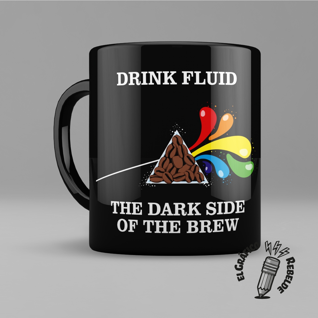Taza negra pink floyd de cerámica premium con diseño tributo parodia musical the dark side of the brew