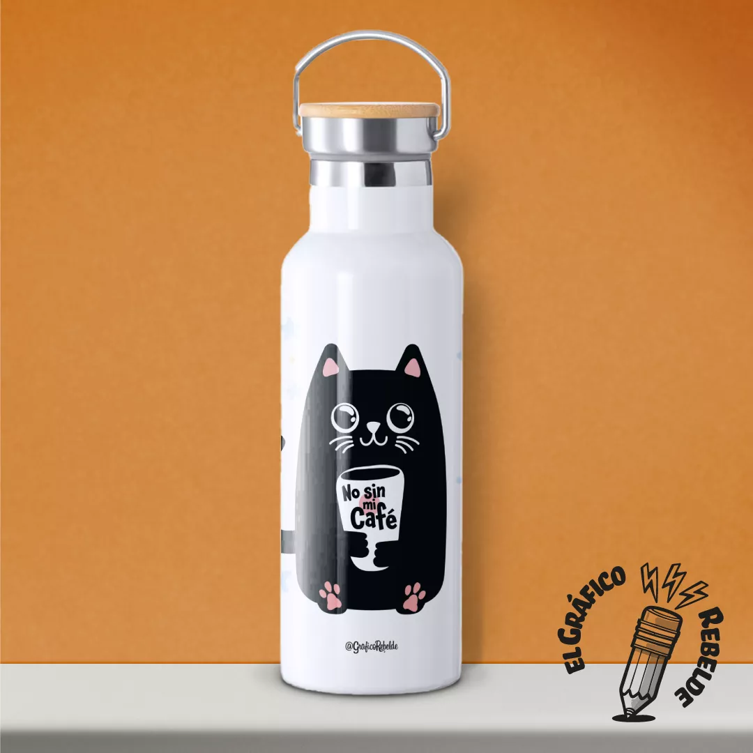 Botella Térmica Gato Cafetero "No sin mi café"
