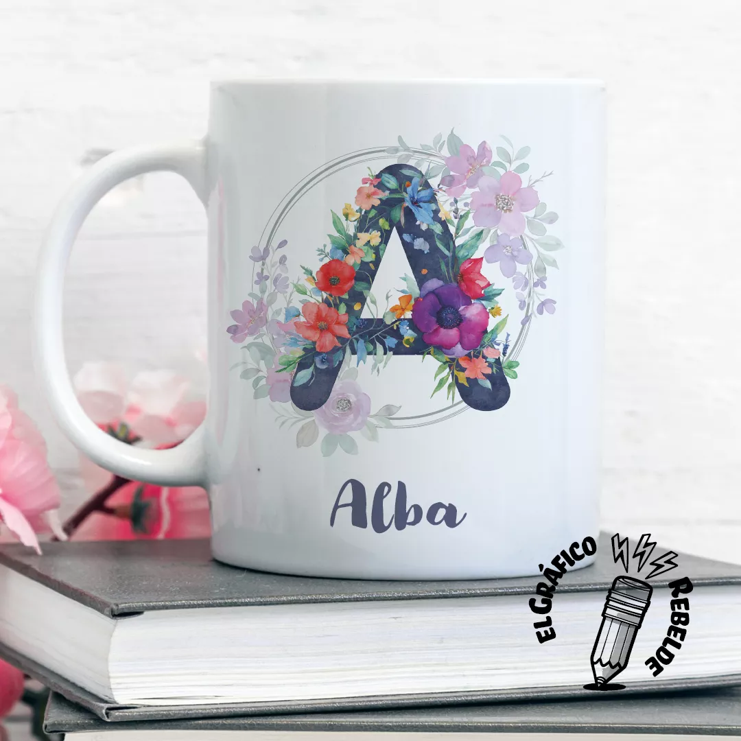 Taza personalizada con inicial de flores de acuarela Taza personalizada con inicial de flores de acuarela