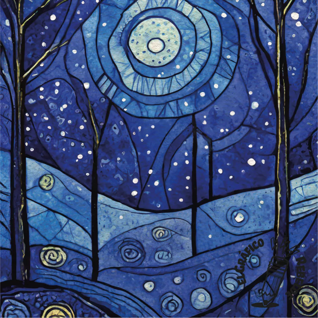 Print Cielo Estrellado - Lámina de Invierno Estilo Vidriera