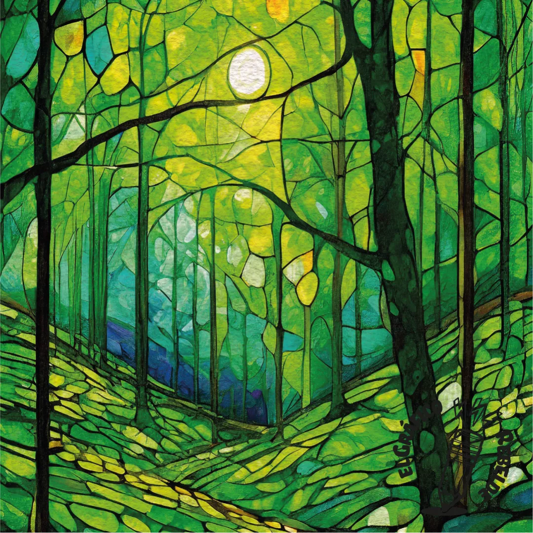 Print Bosque Encantado - Lámina de Primavera Estilo Vidriera