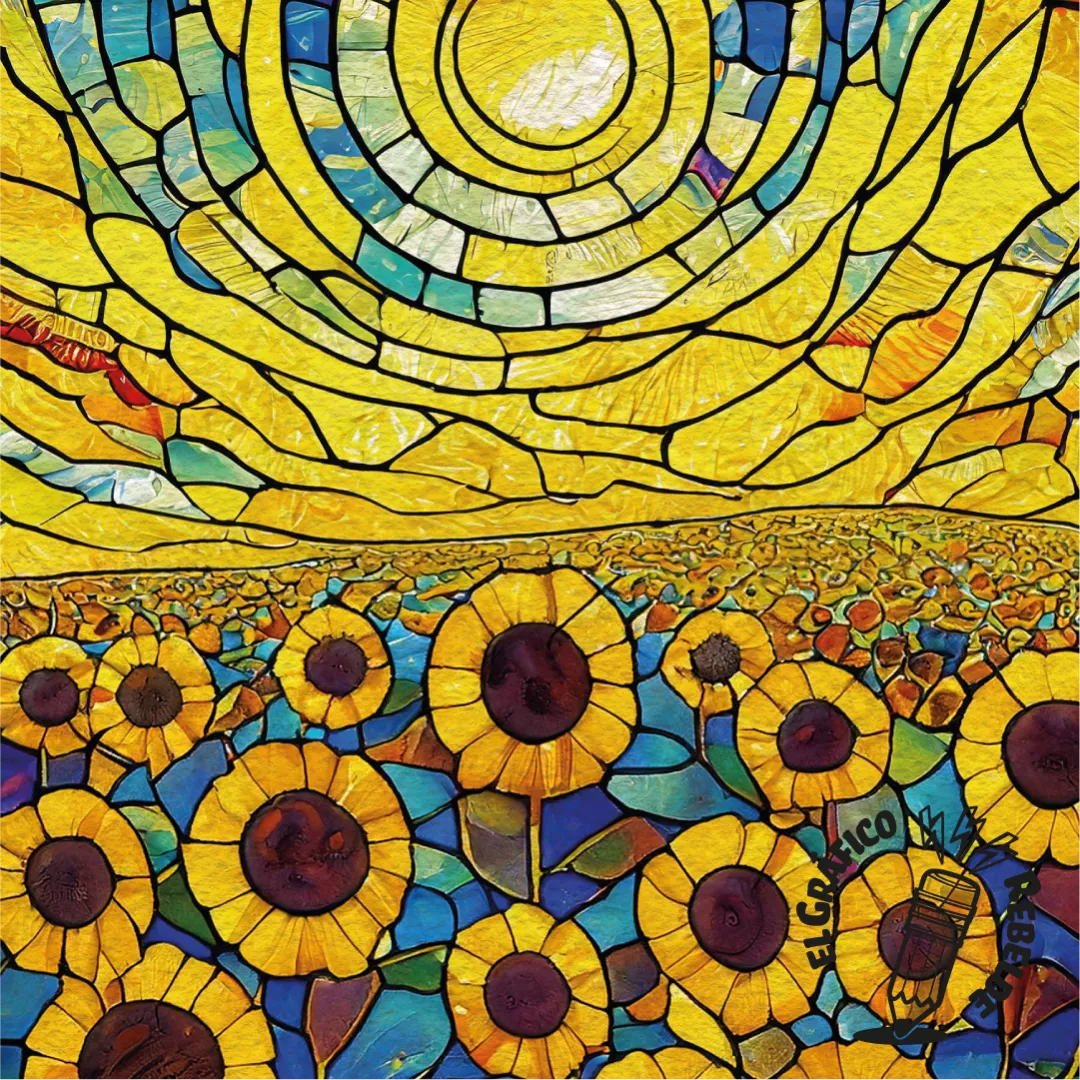 Print Campo de Girasoles - Lámina de Verano Estilo Vidriera Print Campo de Girasoles - Lámina de Verano Estilo Vidriera