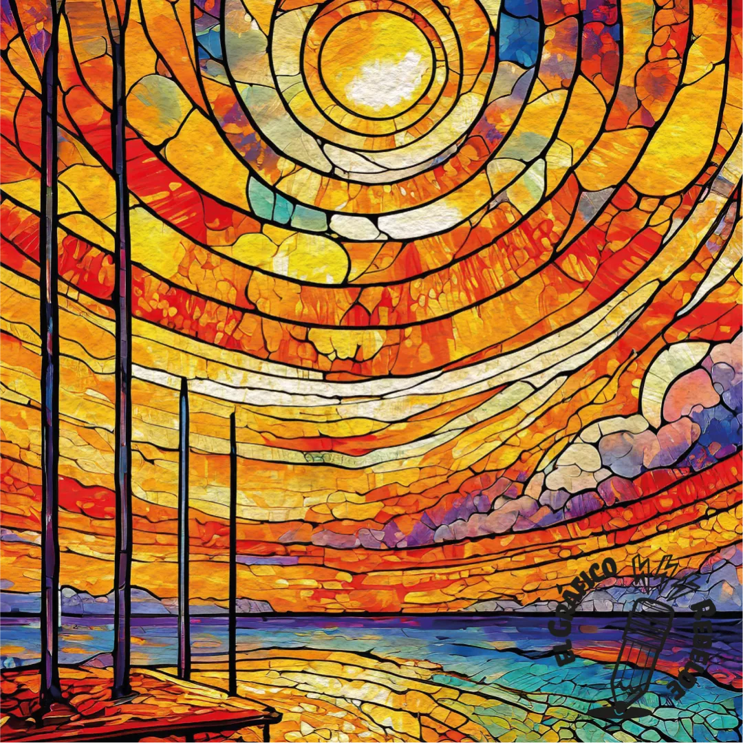 Print Puesta de Sol - Lámina de Otoño Estilo Vidriera